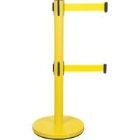Barri&egrave;re pour le contr&ocirc;le des foules &agrave; courroie double, Acier, 35" h, Ruban Jaune, Longueur du ruban 7' Nassau Supply