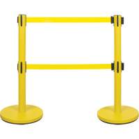 Barri&egrave;re pour le contr&ocirc;le des foules &agrave; courroie double, Acier, 35" h, Ruban Jaune, Longueur du ruban 7' Nassau Supply