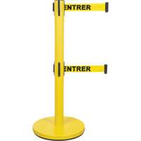 Barri&egrave;re pour le contr&ocirc;le des foules &agrave; courroie double, Acier, 35" h, Ruban Jaune, Longueur du ruban 7' Nassau Supply