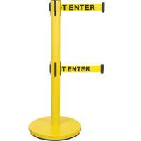 Barri&egrave;re pour le contr&ocirc;le des foules &agrave; courroie double, Acier, 35" h, Ruban Jaune, Longueur du ruban 7' Nassau Supply