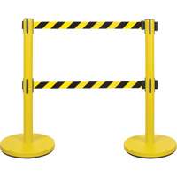 Barri&egrave;re pour le contr&ocirc;le des foules &agrave; courroie double, Acier, 35" h, Ruban Noir/Jaune, Longueur du ruban 7' Nassau Supply