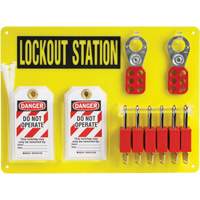 Lockout Board with Keyed Alike Nylon Safety Lockout Padlocks, Plastic Padlocks, 6 Padlock Capacity, Padlocks Included SHB346 | Nassau Supply