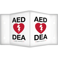 90° Projecting "AED/DEA" Sign, 6" x 5", Plastic, Bilingual with Pictogram Nassau Supply