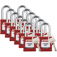 Velocity Lockout Padlocks, Red, Keyed Different, Nylon, 1-1/2" Width Nassau Supply