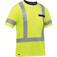 Chemise &agrave; manches courtes et X au dos Bisley, Poly-coton, Petit, Jaune lime haute visibilit&eacute; Nassau Supply