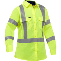 Chemise de travail &agrave; manches longues et X au dos Bisley avec X-Airflow pour femmes, Poly-coton, Petit, Jaune lime haute visibilit&eacute; Nassau Supply