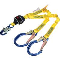 Twin-Leg Stretch Web Shock-Absorbing Lanyard, 4', Rebar Hook Center, Snap Hook Leg Ends Nassau Supply
