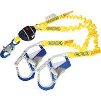 Twin-Leg Stretch Web Shock-Absorbing Lanyard, 6', Rebar Hook Center, Snap Hook Leg Ends Nassau Supply