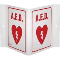 "A.E.D." V-Style Sign, 6" x 9", Acrylic, English with Pictogram Nassau Supply