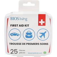 Trousse de premiers soins pour la maison et le voyage de 25 morceaux, Boîte en plastique Nassau Supply