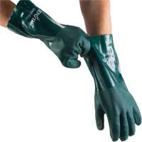 Double Dipped Green Gloves, 14" L, PVC, Cotton Jersey Inner Lining, 70-mil Nassau Supply