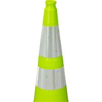 C&ocirc;ne de signalisation de premi&egrave;re qualit&eacute;, 36", Vert lime, Bande(s) r&eacute;fl&eacute;chissante(s) 4" & 6" Nassau Supply