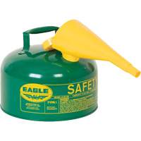 Bidon de s&eacute;curit&eacute; pour les combustibles avec entonnoir, Type I, Acier galvanis&eacute;, 2,5 gal. US, Vert, Homologu&eacute; FM/List&eacute; UL/ULC Nassau Supply