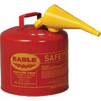 Bidon de s&eacute;curit&eacute; pour les produits inflammables avec entonnoir, Type I, Acier galvanis&eacute;, 5 gal. US, Rouge, Homologu&eacute; FM/List&eacute; UL/ULC Nassau Supply