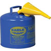Bidon de s&eacute;curit&eacute; pour le k&eacute;ros&egrave;ne avec entonnoir, Type I, Acier galvanis&eacute;, 5 gal. US, Bleu, Homologu&eacute; FM/List&eacute; UL/ULC Nassau Supply