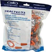 SEALTEC33 Orange Tapered PU Foam Disposable Earplugs, Bulk - Polybag, Corded Nassau Supply
