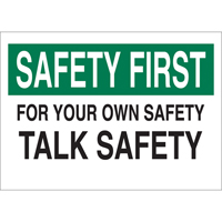 Enseigne  Talk Safety , 10" x 14", Aluminium, Anglais Nassau Supply