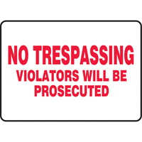 "No Trespassing" Sign, 10" x 14", Vinyl, English Nassau Supply