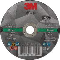 Silver Cut-Off Wheel, 3" x 0.06", 3/8"-24 Arbor, Type 1, Ceramic, 25645 RPM TCT840 | Nassau Supply