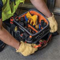 Tradesman Pro Tool Tote, Ballistic Nylon, 40 Pockets, Black/Orange Nassau Supply