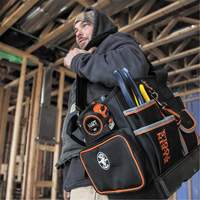 Tradesman Pro Tool Tote, Ballistic Nylon, 40 Pockets, Black/Orange Nassau Supply
