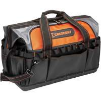 20" Contractor Tool Bag, 1680 Denier/Polyester, 31 Pockets, Black/Grey/Orange Nassau Supply