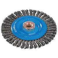 Brosse &agrave; fils nou&eacute;s pour cordons de soudure, Dia. 4", Fils 0,02", Arbre 5/8"-11, Aluminium/Acier inoxydable Nassau Supply