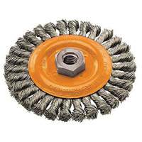 Wide Knotted Wire Wheel Brush, 4" Dia., 0.02" Fill, 5/8"-11 Arbor, Steel UE930 | Nassau Supply