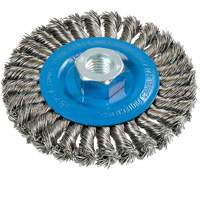 Wide Knotted Wire Wheel Brush, 4-1/2" Dia., 0.02" Fill, 5/8"-11 Arbor, Aluminum/Stainless Steel UE936 | Nassau Supply