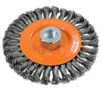Wide Knotted Wire Wheel Brush, 5" Dia., 0.02" Fill, 5/8"-11 Arbor, Steel UE938 | Nassau Supply