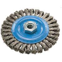 Wide Knotted Wire Wheel Brush, 5" Dia., 0.02" Fill, 5/8"-11 Arbor, Aluminum/Stainless Steel UE940 | Nassau Supply