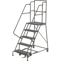 Escabeaux roulants &agrave; dessus profond, 5 marches, Largeur de la marche 16", Hauteur de la plateforme 50", Acier Nassau Supply