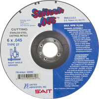 Cut-Off Wheel, 6" x 0.045", 7/8" Arbor, Type 27, Aluminum Oxide/Ceramic, 10200 RPM Nassau Supply