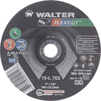 Flexcut™ Depressed Centre Grinding Wheels, 7", 36 Grit, Aluminum Oxide, 7/8", 8600 RPM, Type 29 VV140 | Nassau Supply