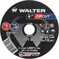 Zipcut Cut-Off Wheel, 5" x 3/64", 7/8" Arbor, Type 1, Aluminum Oxide, 12200 RPM Nassau Supply