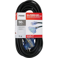 All-Rubber Extension Cord, Outdoor, SJOOW, 12/3 AWG, 15 A, 3 Outlet(s), 50' Nassau Supply
