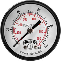 Economy Pressure Gauge, 2" , 0 - 100 psi, Back Mount, Analogue Nassau Supply