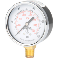 Manomètre,  2-1/2", 0 - 100 psi, Fixation inférieure, Analogique YB882 | Nassau Supply